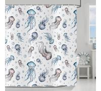 ASDCXZ Rideau de Douche Méduses 180x200 cm, Méduses Colorées Plage Nautique sous-Marine d'été Océanique Imperméable Bain Rideau Textile Lavable Rideaux Douche pour Baignoire avec 12 Crochets