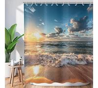 ASDCXZ Rideau de Douche Palmiers Plage 180x220 cm, Bord de mer d'été Plage de Sable Bleu Ciel Soleil Vague Lavables Textile Rideau Douche imperméable pour Baignoire avec 12 Crochets