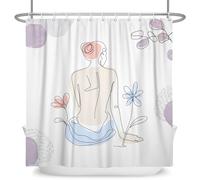 ASDCXZ Rideau de douche, style bohème, moderne, abstrait, sexy, pour fille, motif fleurs et feuilles violettes, lavable, en polyester, imperméable, anti-moisissure, avec 12 crochets, 180 x 200 cm