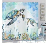 ASDCXZ Rideau de Douche Tortue de Mer 200x180 cm, Aquarelle Monde sous-Marin Océan Corail Plage Côtière Nautique Imperméable Bain Rideau Textile Lavable Rideaux Douche pour Baignoire avec 14 Crochets
