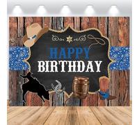 ASDCXZ Toile de Fond d'anniversaire de Cowboy Occidental 1.5x1m, Wild West Rustique rodéo Cowboy en Bois Vinyle Photographie Toile de Fond bannière pour fête d'anniversaire gâteau Table décoration