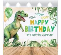 ASDCXZ Toile de Fond d'anniversaire de Dinosaure 2.2x1.5m, Dessin animé Jungle Tropicale tyrannosaure Rex thème Photographie de Fond garçon Fille bébé Anniversaire fête décoration Studio Accessoires