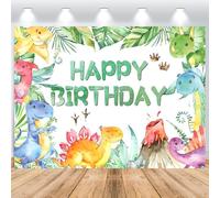 ASDCXZ Toile de Fond d'anniversaire de Dinosaure 2.2x1.5m, Dessin animé Tropical Jungle Volcan Dinosaure Thème Photographie de Fond Bébé Garçon Fille Anniversaire Fête Décoration Studio Accessoires