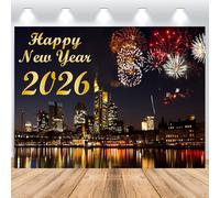 ASDCXZ Toile de Fond de Bonne Année 2026 1.8x1.2m, Coloré Feux d'artifice Ville Néon 2026 Nouvel an Fond de Photographie Vinyle Tissu Réveillon Festival Famille Célébration Fête Décorations Bannière