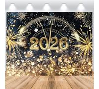 ASDCXZ Toile de Fond de Bonne Année 2026 2.2x1.5m, Feux d'artifice Horloges Noir Or Nouvel an Fond de Photographie Vinyle Tissu Réveillon Festival Famille Célébration Fête Décorations Bannière