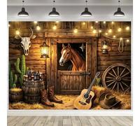 ASDCXZ Toile de Fond de Cowboy Occidental 2.2x1.5m, Rustique Ferme Wild West Rodeo Pays Cheval Grange Porte Fond de Photographie pour Western Anniversaire Fête Décoration Bannière Photo Accessoires