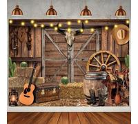 ASDCXZ Toile de Fond de Cowboy Occidental 3.6x2.5m, Rustique Rodéo Sauvage Pays de L'Ouest Porte de Grange Fond de Photographie pour Western Anniversaire Fête Décoration Bannière Photo Accessoires