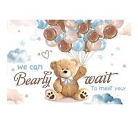 ASDCXZ Toile de Fond de fête prénatale 2,5 x 1,8 m, We Can Bearly Wait, Joli Ours Brun, Ballon doré, Fleurs bohèmes, Fond de Photographie en Vinyle, fête prénatale, fête d'anniversaire