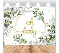 ASDCXZ Toile de Fond de fête prénatale avec Feuilles Vertes 2,2 x 1,5 m, Fond de Photographie de Feuilles d'eucalyptus Vert Oh Baby, décoration de Table de gâteau de fête d'anniversaire de Nouveau-né