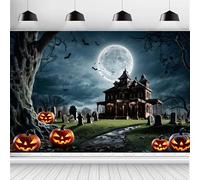 ASDCXZ Toile de Fond de Halloween 3x2.5m, Horreur Pleine Lune Cimetière Maison Hantée Citrouille Halloween Thème Fond de Photographie pour Maison Hantée Fête Décoration Bannière Studio Accessoires