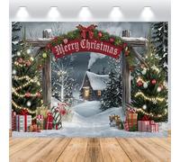 ASDCXZ Toile de Fond de Noël 1.5x1m, Hiver Sapin Forêt Bois Porte de Grange Xmas Thème Fond de Photographie Noël Nouvel an Fêtes Famille Célébration Fête Maison Décoration Bannière
