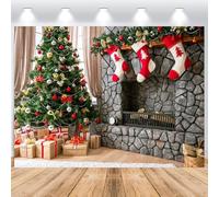 ASDCXZ Toile de Fond de Noël 1.8x1.2m, Hiver Sapin Cheminée Coffret Cadeau Xmas Thème Fond de Photographie Noël Nouvel an Fêtes Famille Célébration Fête Maison Décoration Bannière