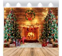 ASDCXZ Toile de Fond de Noël 2.2x1.5m, Arbre de Noël Vert Cheminée Arbre, Chaussettes Cadeau Cerf Bois Photo Toile De Fond Vinyle Fête De Famille Ornements Muraux Photographie Toile De Fond Bannière