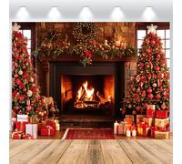ASDCXZ Toile de Fond de Noël 2.2x1.5m, Hiver Cheminée Sapin Couronne Coffret Cadeau Xmas Thème Fond de Photographie Noël Nouvel an Fêtes Famille Célébration Fête Maison Décoration Bannière