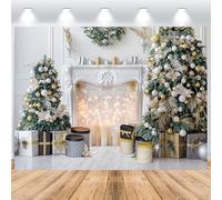 ASDCXZ Toile de Fond de Noël 2.2x1.5m, Vintage Mur Blanc Sapin Cheminée Coffret Cadeau Thème Fond de Photographie Noël Nouvel an Fêtes Famille Célébration Fête Maison Décoration Bannière
