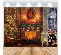 ASDCXZ Toile de Fond de Noël 2.5x1.8m, Cheminée Arbre Chaussettes Cadeau Glitter Arbre de Noël Elk Cerf Photo Toile De Fond, Vinyle Famille Célébration Fête Ornements Fond de Photographie Bannière