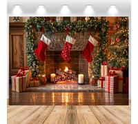 ASDCXZ Toile de Fond de Noël 2.5x1.8m, Hiver Cheminée Sapin Coffret Cadeau Socken Xmas Thème Fond de Photographie Noël Nouvel an Fêtes Famille Célébration Fête Maison Décoration Bannière