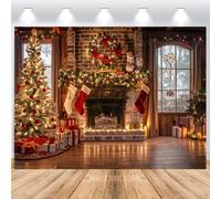 ASDCXZ Toile de Fond de Noël 2.5x1.8m, Hiver Fenêtre Sapin Cheminée Coffret Cadeau Xmas Thème Fond de Photographie Noël Nouvel an Fêtes Famille Célébration Fête Maison Décoration Bannière