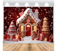 ASDCXZ Toile de Fond de Noël 2.5x1.8m, Petite Maison de Rêve Crème Glacée Arbre Sucette Rouge, Toile de Fond Vinyle Hiver, Réunion de Famille Décoration de Fête Bannière de Photographie