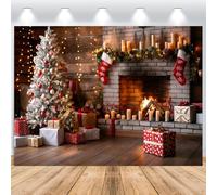 ASDCXZ Toile de Fond de Noël 3.6x3m, Hiver Cheminée BougieSapin Coffret Cadeau Xmas Thème Fond de Photographie Noël Nouvel an Fêtes Famille Célébration Fête Maison Décoration Bannière
