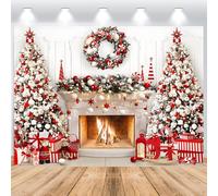 ASDCXZ Toile de Fond de Noël 3.6x3m, Hiver Sapin Cheminée Coffret Cadeau Xmas Thème Fond de Photographie Noël Nouvel an Fêtes Famille Célébration Fête Maison Décoration Bannière