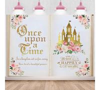 ASDCXZ Toile de Fond de Once Upon a Time 3.6x3m, Rose et Or Fleurs Contes de Fées Princesse Château Fond de Photographie pour Fille Anniversaire Mariage Fête Décoration Bannière Photo Accessoires