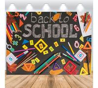 ASDCXZ Toile de Fond de Retour à L'école 2.2x1.5m, Tableau Noir Coloré Papeterie Rentrée des Classes Fond de Photographie pour Rentrée Scolaire Salle de te Décoration Fournitures Bannière
