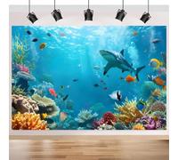 ASDCXZ Toile de Fond de Sous la Mer 2.5x1.8m, Été Océan Monde Sous-marin Requin Poisson Corail Fond de Photographie pour Aquarium Anniversaire Douche de Bébé Fête Décoration Bannière Photo Accessoires
