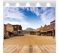 ASDCXZ Toile de Fond de Ville de Cowboy Occidental 3,6x2,5 m, Vinyle Toile de Fond de Photographie de Chariot de Bar d'art Sauvage Vintage pour Photo Enfants Homme Adulte Photo Booth Prise de Vue