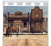 ASDCXZ Toile de Fond de Western Maison en Bois 2,2x1,5 m, Rétro Western Banc Cheval Grange Cabine West Cowboy Vinyle Photographie Toile de Fond Photo garçon Homme Portraits photomaton Prise de Vue