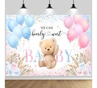 ASDCXZ Toile de Fond Douche de Bébé 2.2x1.5m, We Can Bearly Wait Mignon Ours Boho Fleurs Ballon Fond de Photographie pour Garçon Fille Baby Shower Fête Table À Gâteau Décoration Bannière Accessoires