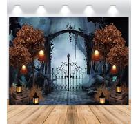 ASDCXZ Toile de Fond Halloween 3x2.5m, Terror Brouillard cimetière Porte de Fer Corbeau Halloween fête Toile de Fond, Vinyle sorcière Magicien Enfants Portrait Photographie Toile de Fond bannière