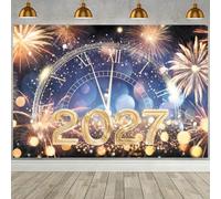 ASDCXZ Toile de Fond Nouvel an 3.6x3m, Minuit Compte à Rebours Romain Chiffre Horloge Glitter Feux d'artifice Fond de Photographie 2027 Nouvel an Veille Fête Décorations Bannière Accessoire de Tir