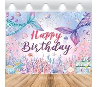 ASDCXZ Toile de Fond Photo de Anniversaire de Sirène 2.2x1.5m, Sous la Mer Pourpre Turquoise Queue de Sirène Fond de Photographie Princesse Fille 1er Anniversaire Fête Décoration Bannière Studio Props