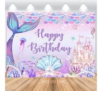 ASDCXZ Toile de Fond Photo de Anniversaire de Sirène 2.2x1.5m, sous Les Mer Château Violet Queue de Sirène Fond de Photographie Princesse Fille 1er Anniversaire Fête Décoration Bannière Studio Props