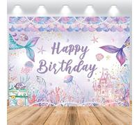ASDCXZ Toile de Fond Photo de Anniversaire de Sirène 2.2x1.5m, Violet Queue de Sirène sous Les Mer Château Fond de Photographie Princesse Fille 1er Anniversaire Fête Décoration Bannière Studio Props