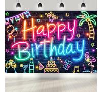 ASDCXZ Toile de Fond Photo de Anniversaire Néon 1.8x1.2m, Drôle Mur de Briques Coloré Graffitis Photographie Fond Cool Joyeux Anniversaire Fête Gâteau de Table Décoration Bannière Accessoires Photo