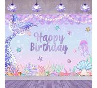 ASDCXZ Toile de Fond Photo de Anniversaire Sirène 3x2m, Violet Queue de Poisson sous la Mer Fond de Photographie pour Fille Princesse Anniversaire Fête Décoration Bannière Accessoires de Studio