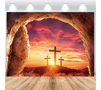 ASDCXZ Toile de Fond Photo de Croix de Jésus-Christ 2.2x1.5m, Coucher de Soleil Crucifix Photographie Fond église Sanctuaire Activité Religieuse Pâques Noël Communion Fête Décoration Bannière