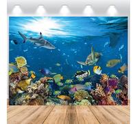 ASDCXZ Toile de Fond Photo de sous la Mer 2.2x1.5m, sous-Marin Océan Bleu Poisson Requin Corail Photographie Fond Enfants Anniversaire Baby Shower Fête Décorations Bannière Accessoires de Studio