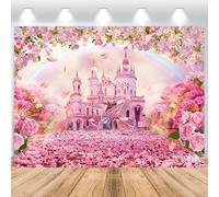 ASDCXZ Toile de Fond Photo Princesse Château 2.2x1.5m, Fantasy Wonderland Rose Château Arc-en-Ciel Florale Photographie Fond Fille 1er Anniversaire Mariage Fête Décoration Bannière Studio Accessoires