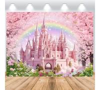ASDCXZ Toile de Fond Photo Princesse Château 2.2x1.5m, Rose Cerisier Fleurs Château Arc-en-ciel Photographie Fond pour Fille 1er Anniversaire Fête Prénatale Fête Décoration Bannière Studio Accessoires