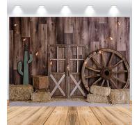 ASDCXZ Western Cowboy Toile de Fond 2,2 x 1,5 m, Wild West Rustique Maison en Bois Porte de Grange Vintage Fond de Photographie fête prénatale Anniversaire décoration de fête Occidentale bannière