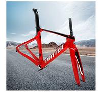 Asdfeop Cadre de vélo de Route en Carbone 700C, Cadre de Course Tout-Terrain, Freins à Disque, axe traversant F12 x 100 mm/R12 x 142 mm, avec Fourche (Couleur : Rouge 54 cm)