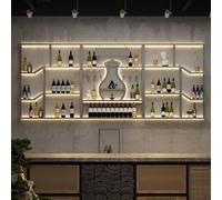 Asdfeop Étagère à vin Murale en métal avec éclairage LED, Grande capacité, Moderne, à Suspendre, pour Bouteilles de vin et Verres, pour Bar, Salle à Manger et Cuisine (Argent, 3 pièces)