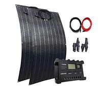 Asdfeop Kit de Panneaux solaires Flexibles 200 W : 2 Panneaux solaires 100 W et contrôleur LCD PWM 20 A pour Batterie 12 V/24 V pour Camping-Car et Bateau