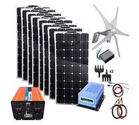 Asdfeop Kit éolien Solaire 1200 W : éoliennes 400 W + 8 Panneaux solaires 100 W + contrôleur MPPT + contrôleur éolien + onduleur 3000 W (crête 6000 W)