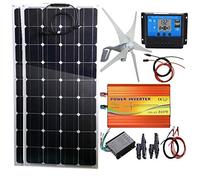 Asdfeop Kit générateur éolien-Solaire 600 W : éolienne 400 W, 2 Panneaux solaires 100 W, onduleur 500 W (crête 1 000 W) et contrôleur pour Camping-Car, Bateau, Caravane, Camping-Car