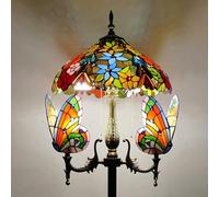 Asdfeop Lampadaire Style Tiffany, Lampe sur Pied en vitrail avec veilleuse Papillon, 165 cm de Haut, Base en résine Vintage, Lampe de Lecture pour Chambre à Coucher ou Salon