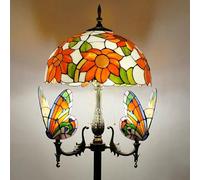 Asdfeop Lampadaire Style Tiffany, Lampe sur Pied en vitrail avec veilleuse Papillon, 165 cm de Haut, Base en résine Vintage, Lampe de Lecture pour Chambre à Coucher ou Salon